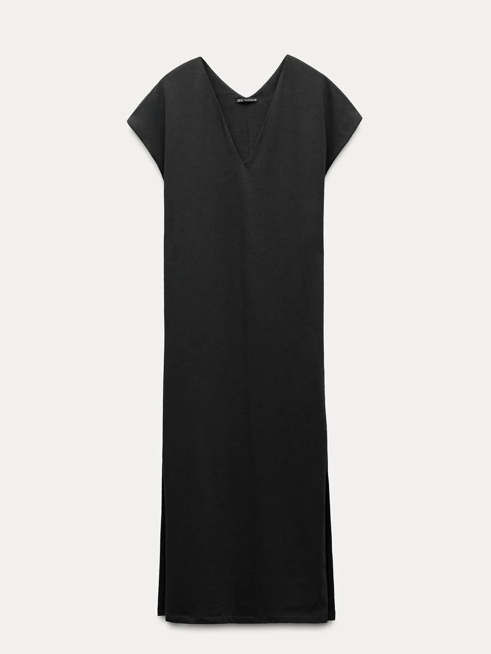 NWOT Zara Charcoal V-Neck Cap Sleeve Maxi Dress